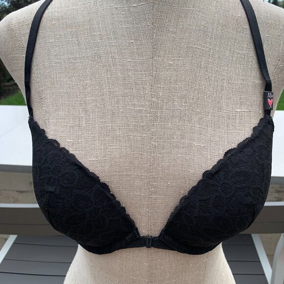 Victoria's Secret Bra 32D Black Lace Padded Push Up Underwire Racerback NWT New - Picture 2 of 16